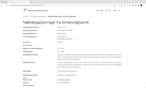 Sjekk at opplysningene som oppgis av selger stemmer overens med Brønnøysundregistrene